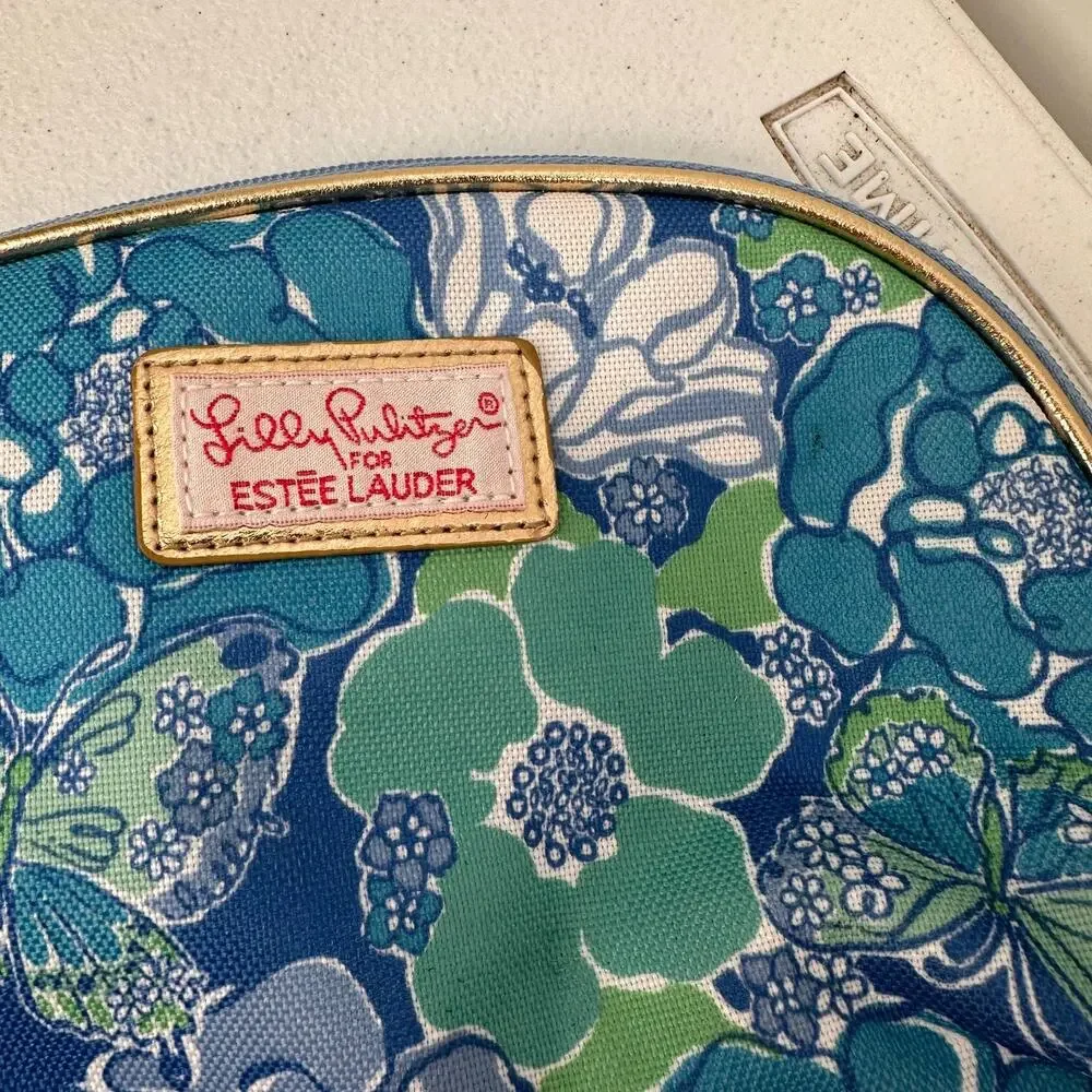 Lilly Pulitzer for Estee Lauder Blue Floral Makeup Pouch Bag